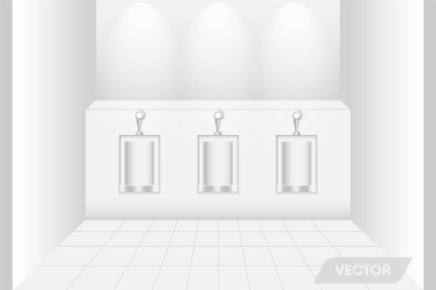 Ceramic urinals in mens resting room, Interior restroom and decoration, Vector, Illustration Ceramic urinals in mens resting room., Interior restroom and decoration, Vector, Illustration. flushing valve public restroom toilet stock illustrations