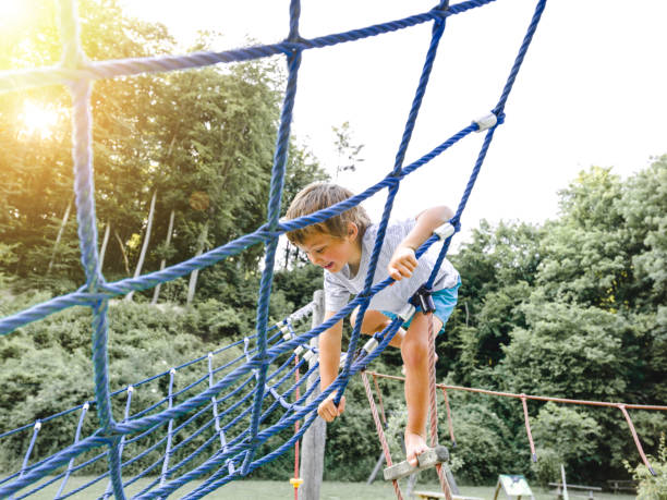 istock Boy Playing On Jungle Gym At Park 913043554