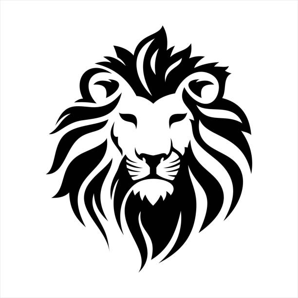 Lion Head Lion Head , Lion Roar Icon, black Lion lion feline stock illustrations