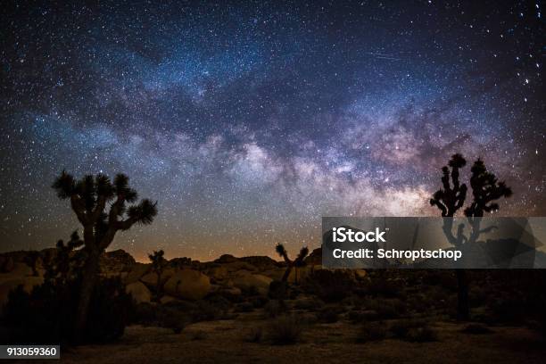 Milky Way In The Desert Stock Photo - Download Image Now - Night, Joshua Tree National Park, Desert Area