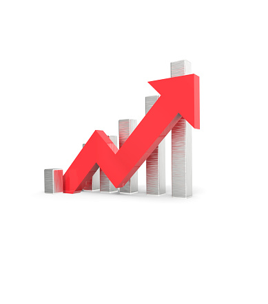 Red arrow and graph. Growing business concept. 3D rendering.