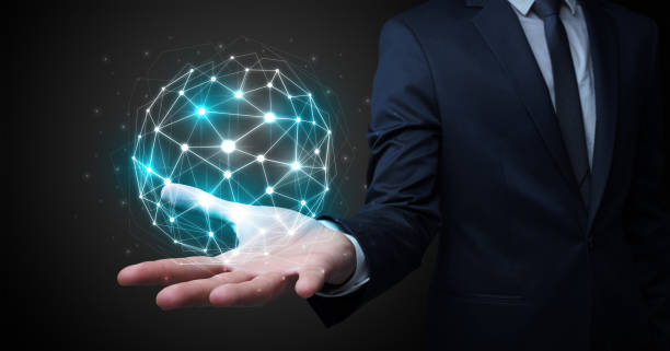 istock Businessman holding global connection concept 913065648