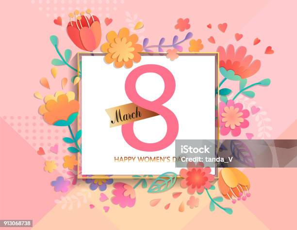 Happy Womens Day Card Stock Illustration - Download Image Now - Day, Women, Border - Frame