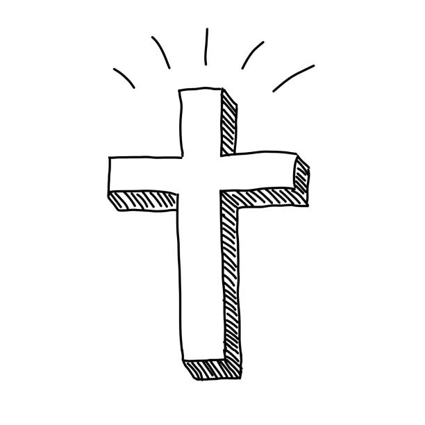 illustrazioni stock, clip art, cartoni animati e icone di tendenza di doodle di croce cristiana - crocifisso illustrazioni