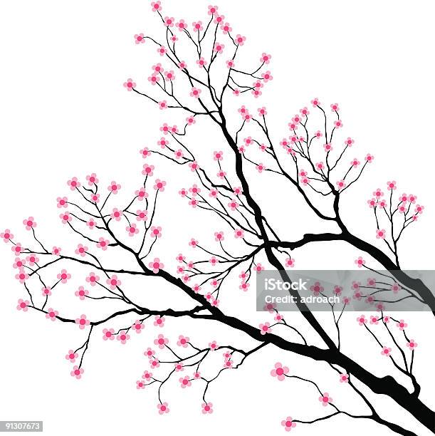 Baum Zweige Mit Rosa Blumen Stock Vektor Art und mehr Bilder von Ast - Pflanzenbestandteil - Ast - Pflanzenbestandteil, Baum, Baumblüte