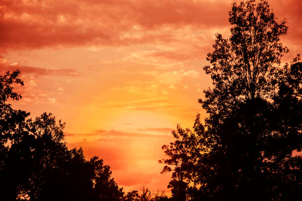 Sunset sky with clouds in vibrant hues.