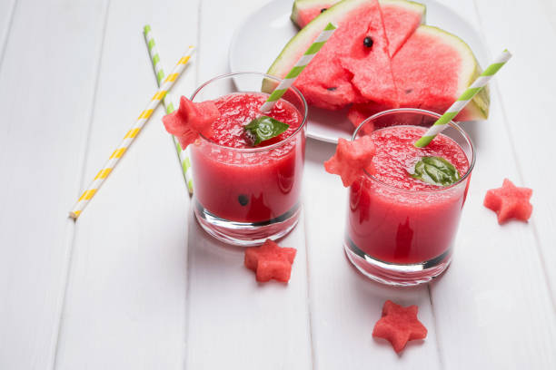 istock Watermelon smoothie in glasses on the white table 913082040