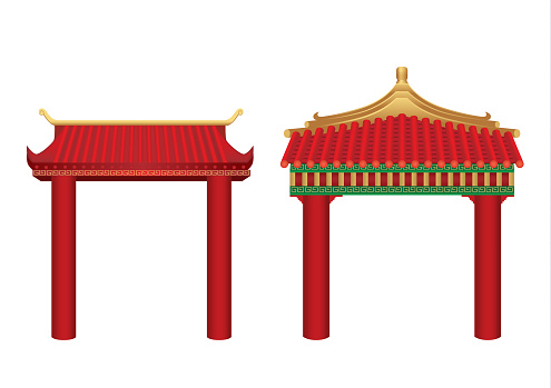 The entrance with roof in Chinese style isolated on white. Illustration about Asian gate architecture.