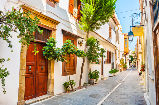 Beautiful street in Rethymno, Crete island, Greece.