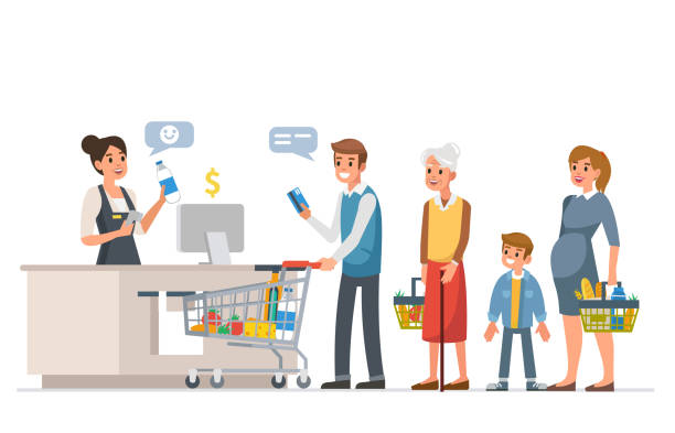 ilustrações de stock, clip art, desenhos animados e ícones de line - supermarket worker