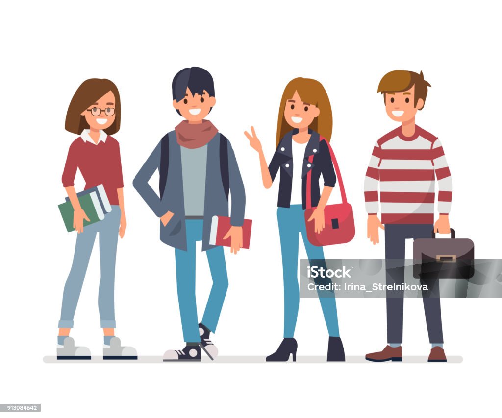 Group of students Group of young students. Flat style vector illustration isolated on white background. Teenager stock vector