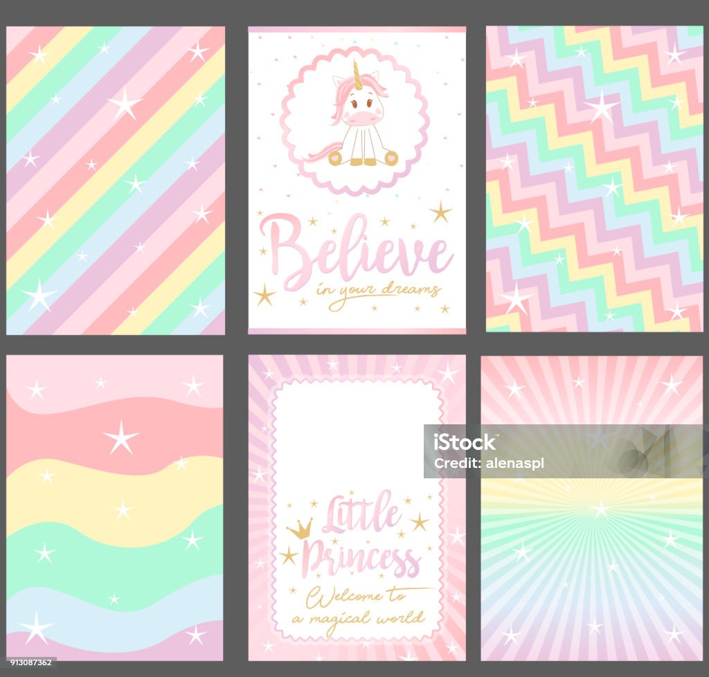 Conjunto de cartões coloridos pastel vetor para convite para festa. - Vetor de Arco-íris royalty-free