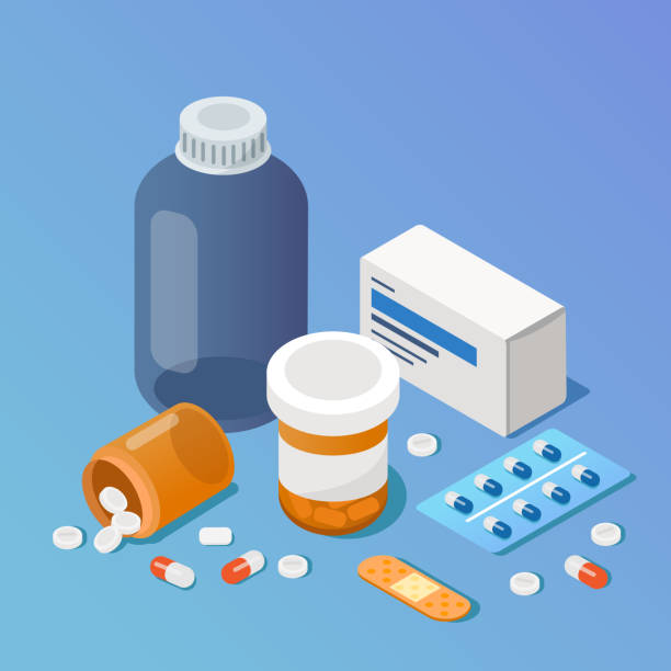 Pharmacy Pharmacy concept. Modern 3d isometry image. Flat style  isometric  vector illustration. painkiller stock illustrations