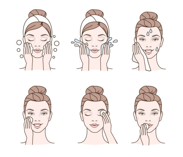 ilustrações de stock, clip art, desenhos animados e ícones de facial cleaning - facial cleanser