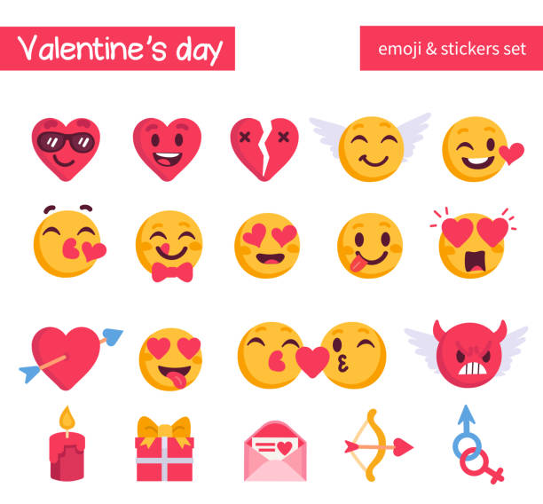 эмодзи - love valentines day heart shape kissing stock illustrations