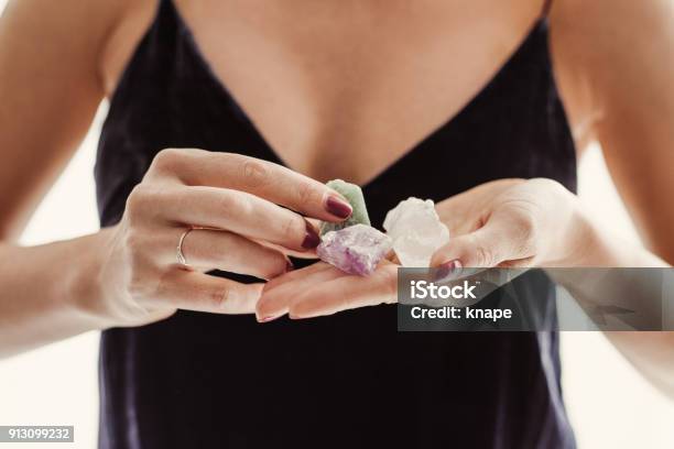 New Age Beauty Crystals Stock Photo - Download Image Now - Crystal, Women, One Woman Only