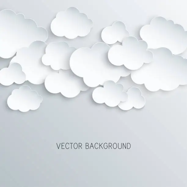 Vector illustration of Paper art white fluffy clouds. Modern 3d origami paper art style.