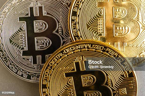 Bitcoin Golden Coins On A Dollar Stock Photo - Download Image Now - Bitcoin, Blockchain, Business