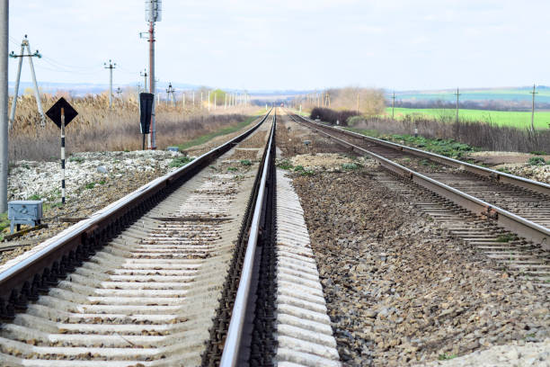 istock Railways. Railway for trains. Steel rails. 913110308