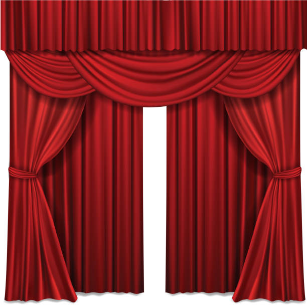 ilustrações de stock, clip art, desenhos animados e ícones de red stage curtains realistic vector illustration for theater or opera scene performance - curtain stage theater stage red