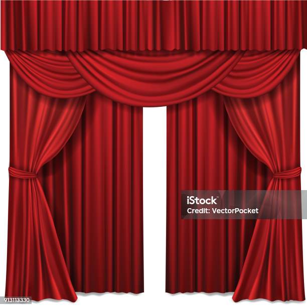 Red Stage Curtains Realistic Vector Illustration For Theater Or Opera Scene Performance Stock Illustration - Download Image Now
