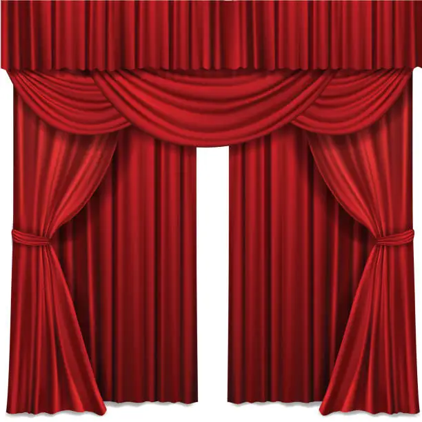 Vector illustration of Red stage curtains realistic vector illustration for theater or opera scene performance