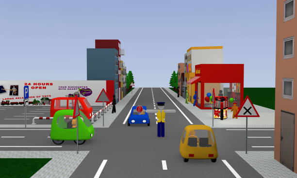istock City view with traffic situation: traffic control by a policeman, stop. 913113642