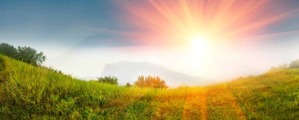 istock Beautiful panoramic landscape in the mountains at sunrise. 913124618