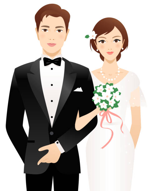Bride and groom Young married couple. Isolated on a white background. bride illustrations stock illustrations