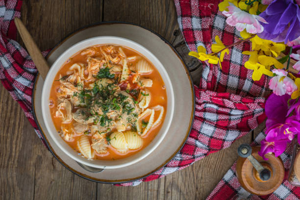 istock Fresh tomato soup with conchigliette. 913134436