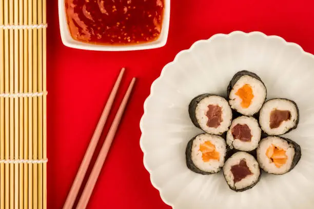 Photo of Japanese Style Salmon and Tuna Fish Maki Sushi Rolls