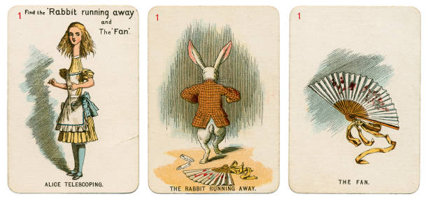 alice in wonderland playing cards 1898 set 1 - 1898 imagens e fotografias de stock