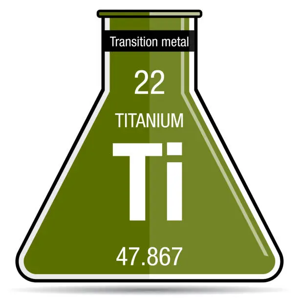Vector illustration of Titanium symbol on chemical flask. Element number 22 of the Periodic Table of the Elements