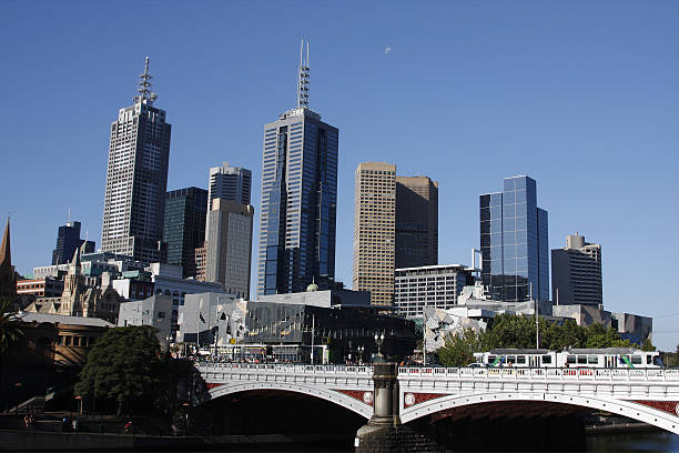 istock Melbourne city and moon in the blue sky 91317468
