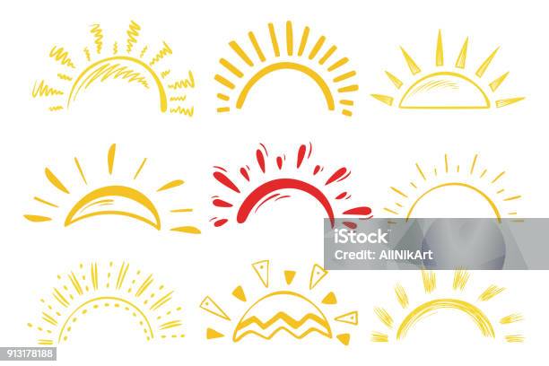 Dim Icons Vector Set Différents Soleils Doodle Vecteurs libres de droits et plus d'images vectorielles de Soleil - Soleil, Lumière du soleil, Été