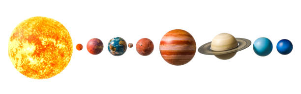 planetas del sistema solar, 3d rendering aislado sobre fondo blanco. - sistema solar fotografías e imágenes de stock