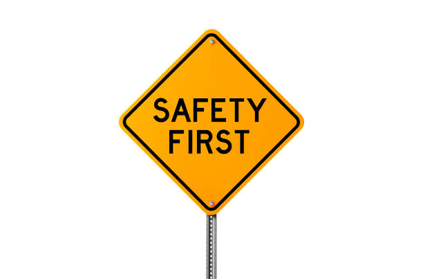 Safety first sign isolated on white background. Safety concept. Horizontal composition with copy space. Clipping path is included.