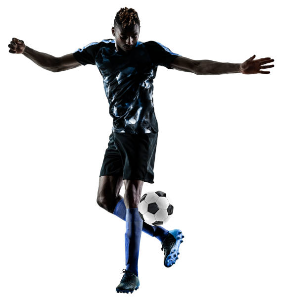 istock one african soccer player man isolated white background silhouet 913197526