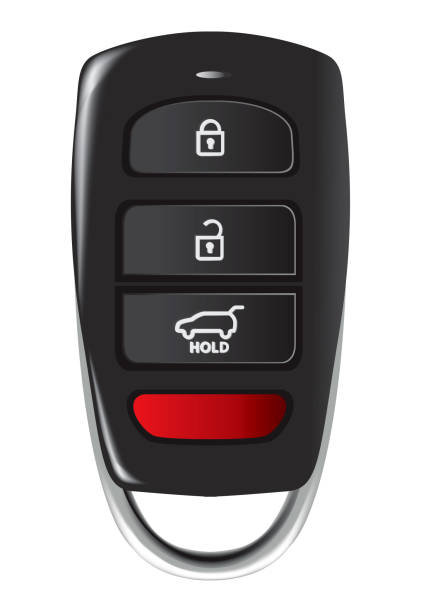 Car key with remote control Car key with remote control isolated over white background in the middle of nowhere stock illustrations