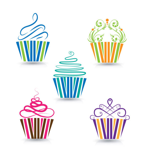 ilustraciones, imágenes clip art, dibujos animados e iconos de stock de conjunto de icono de feliz cumpleaños cupcakes coloridos - cupcake