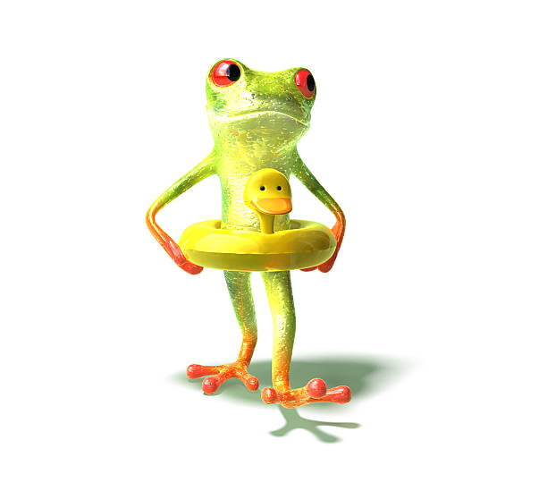 istock Frog goes swimming with a duck 91320440