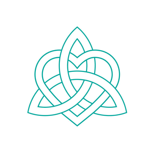 vektor icon: celtic knot, triquetra kreuz oder trinity symbol mit herzform. gälisch oder keltischen mittelalterlichen stil flechtarbeit der heiligen dreifaltigkeit isoliert. - irish cross stock-grafiken, -clipart, -cartoons und -symbole