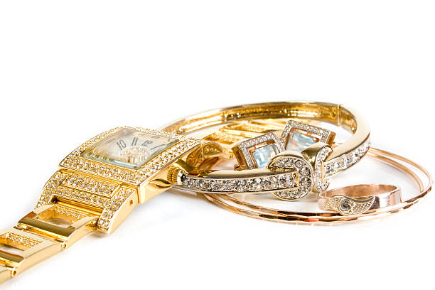 istock Golden watch and jewellery 91321585