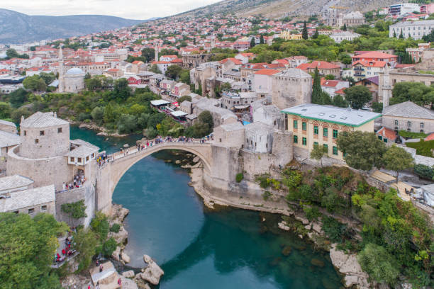 istock Aerial view on the city Mostar and Old Bridge. 913216892
