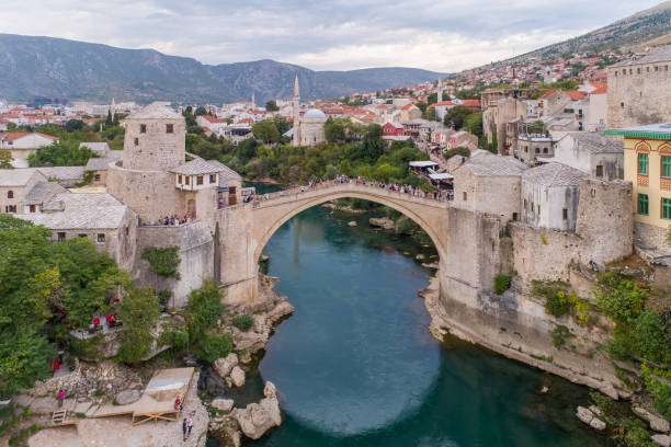 istock Aerial view on the city Mostar and Old Bridge. 913216990