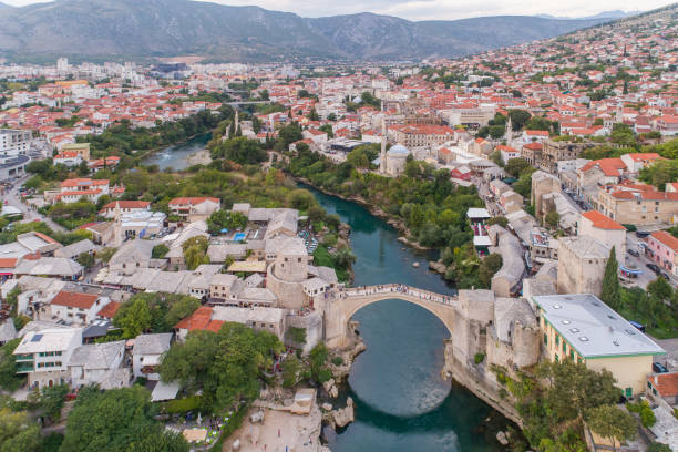 istock Aerial view on the city Mostar and Old Bridge. 913217062