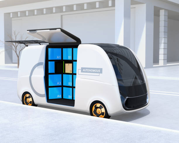 istock Self-driving delivery van's side door opened 913220128