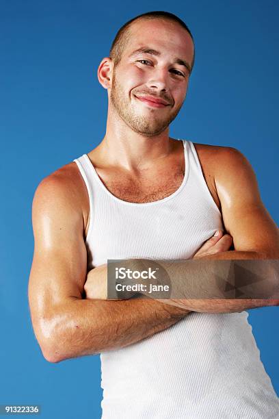 Uomo In Blu - Fotografie stock e altre immagini di Adulto - Adulto, Allegro, Baffo - Peluria del viso