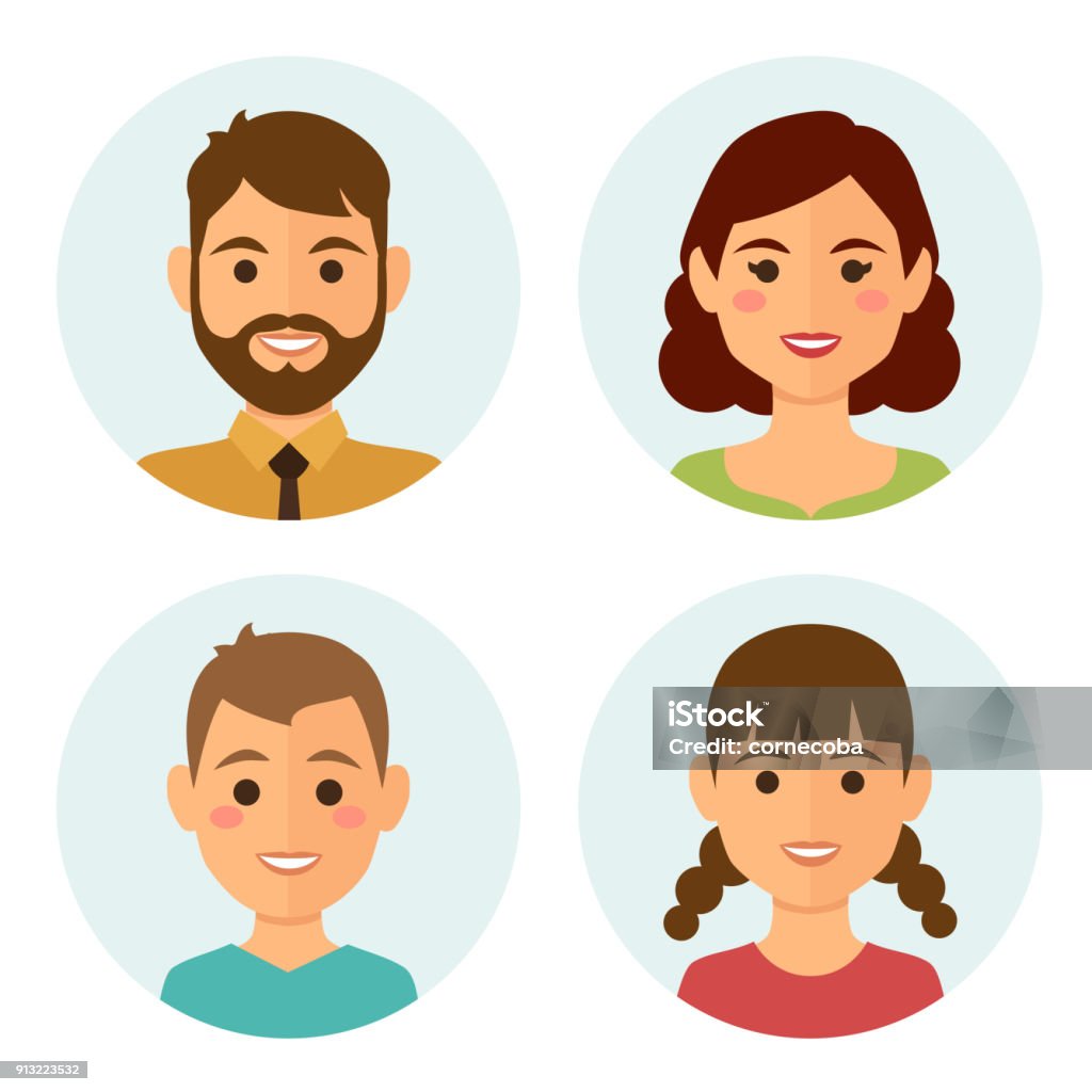 Family avatars Set of happy family round avatars, flat design style. Vector illustration. Avatar stock vector