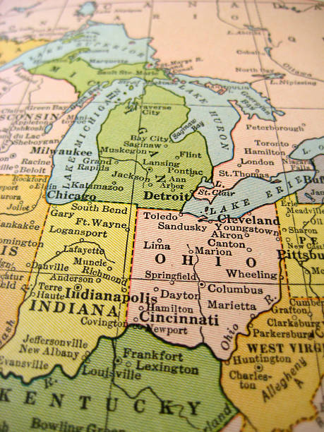 mapa antiguo great lakes - map ohio cartography usa fotografías e imágenes de stock
